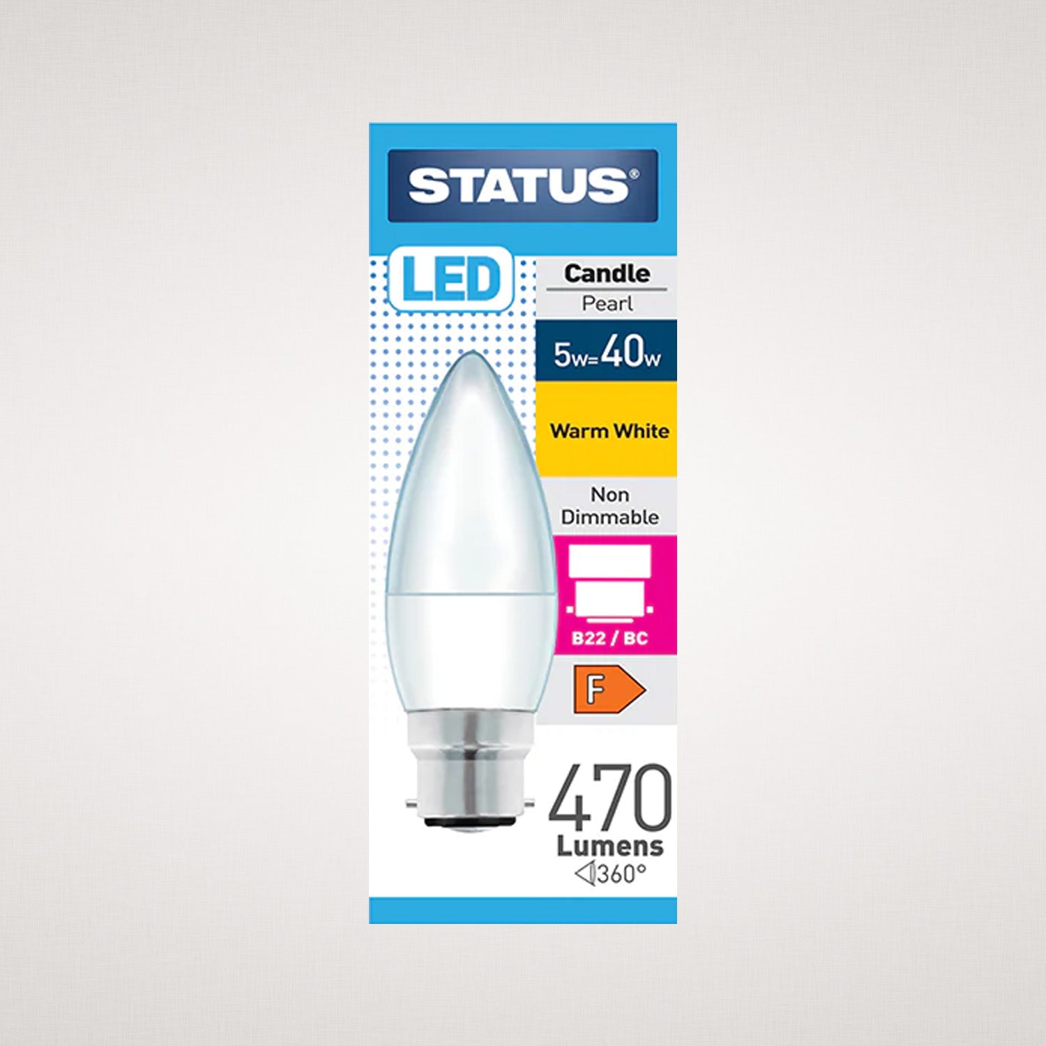 Status LED Candle Pearl BC/B22 5w=40w Bulb - Warm White