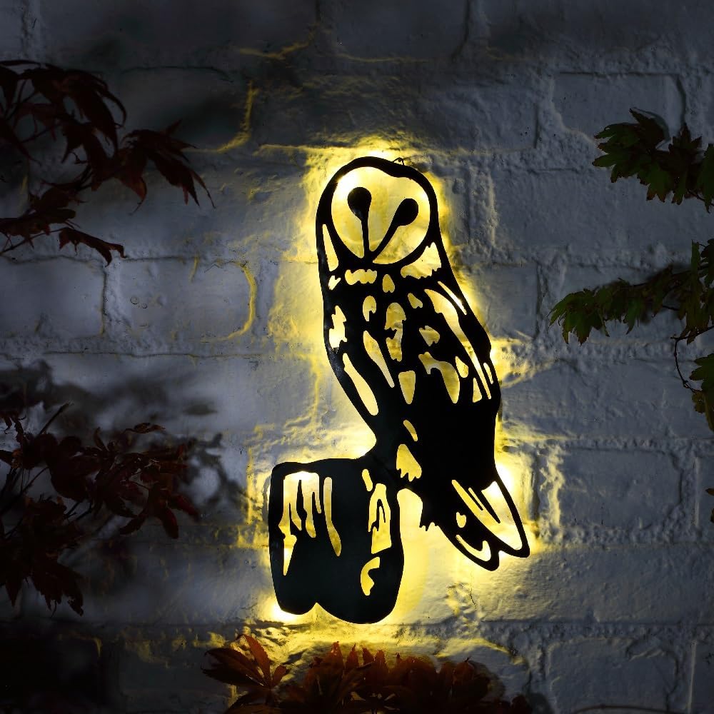 Noma Solar 36cm Metal Barn Owl Garden Wall Light