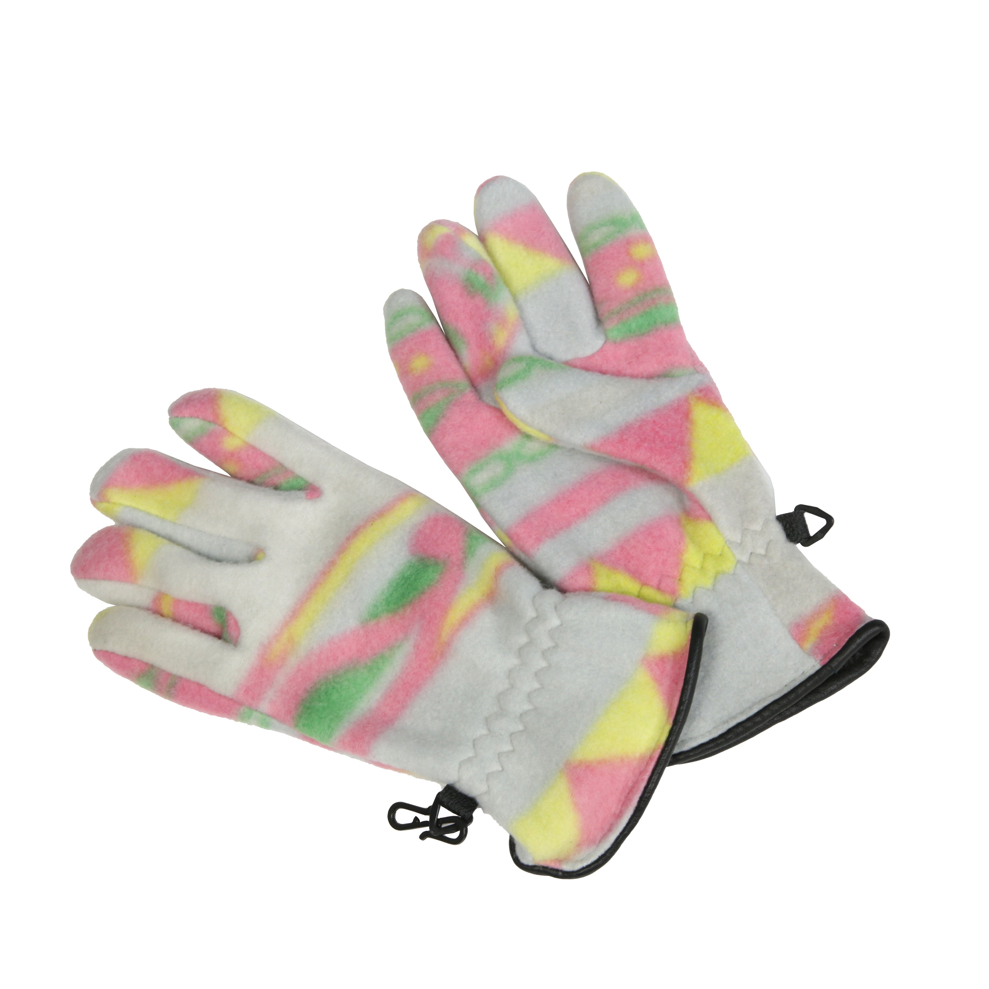 Kids Retro Print Fleece Gloves - Pink & White