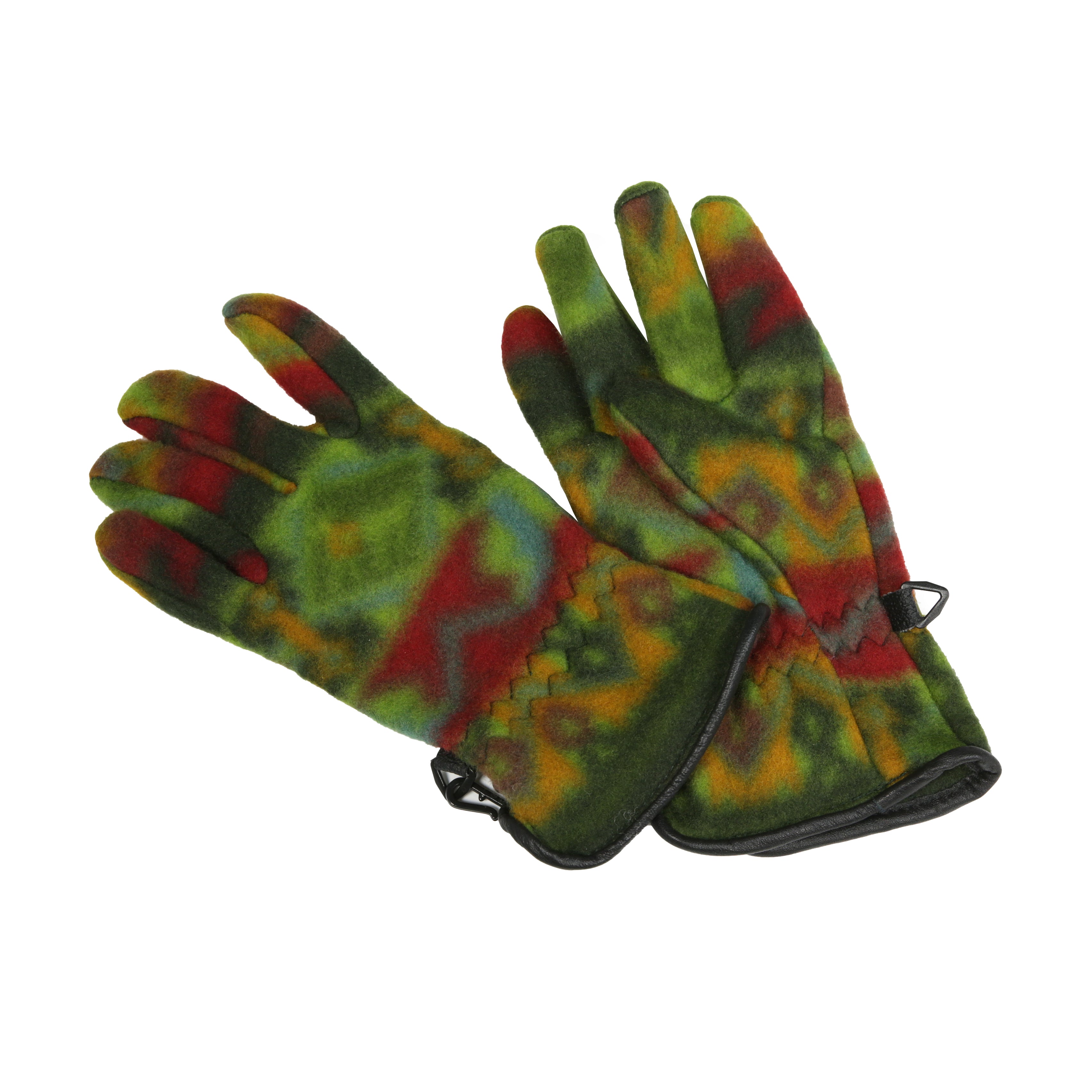 Kids Retro Print Fleece Gloves - Khaki & Red