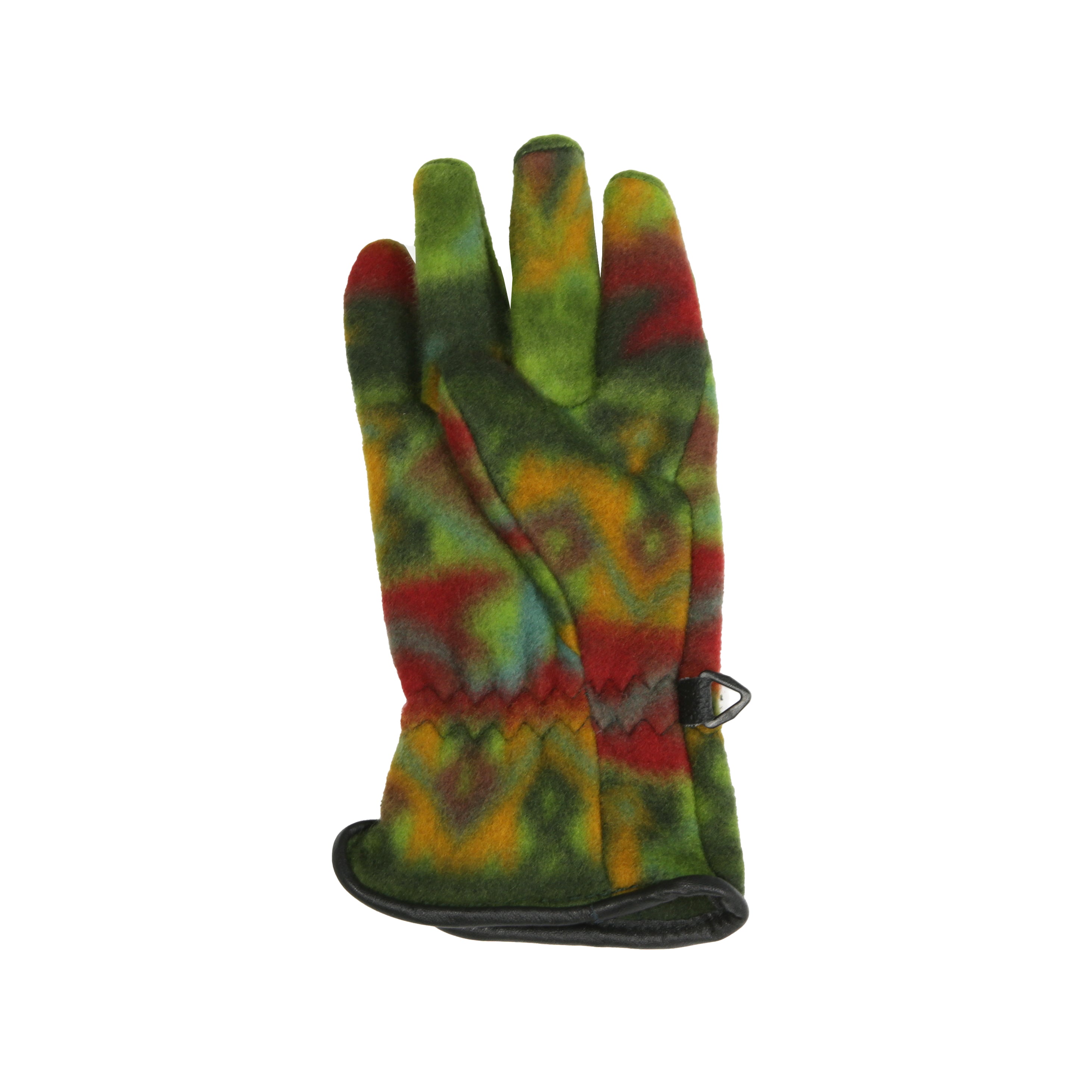 Kids Retro Print Fleece Gloves - Khaki & Red