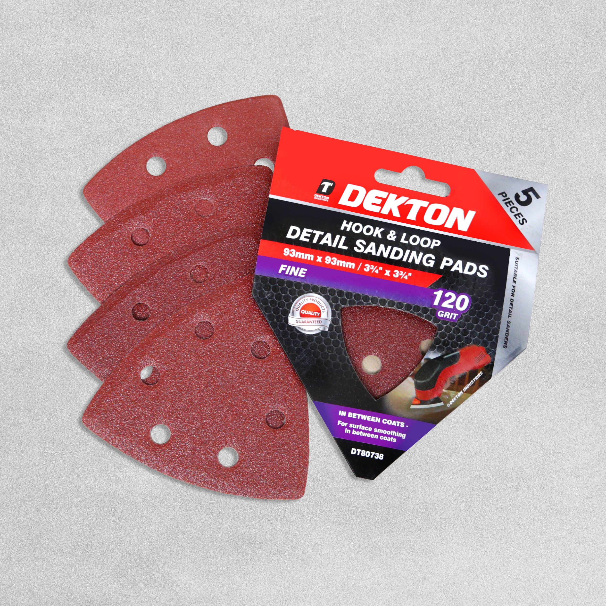 Dekton Hook & Loop Detail Sanding Pads 93mm x 93mm - Fine