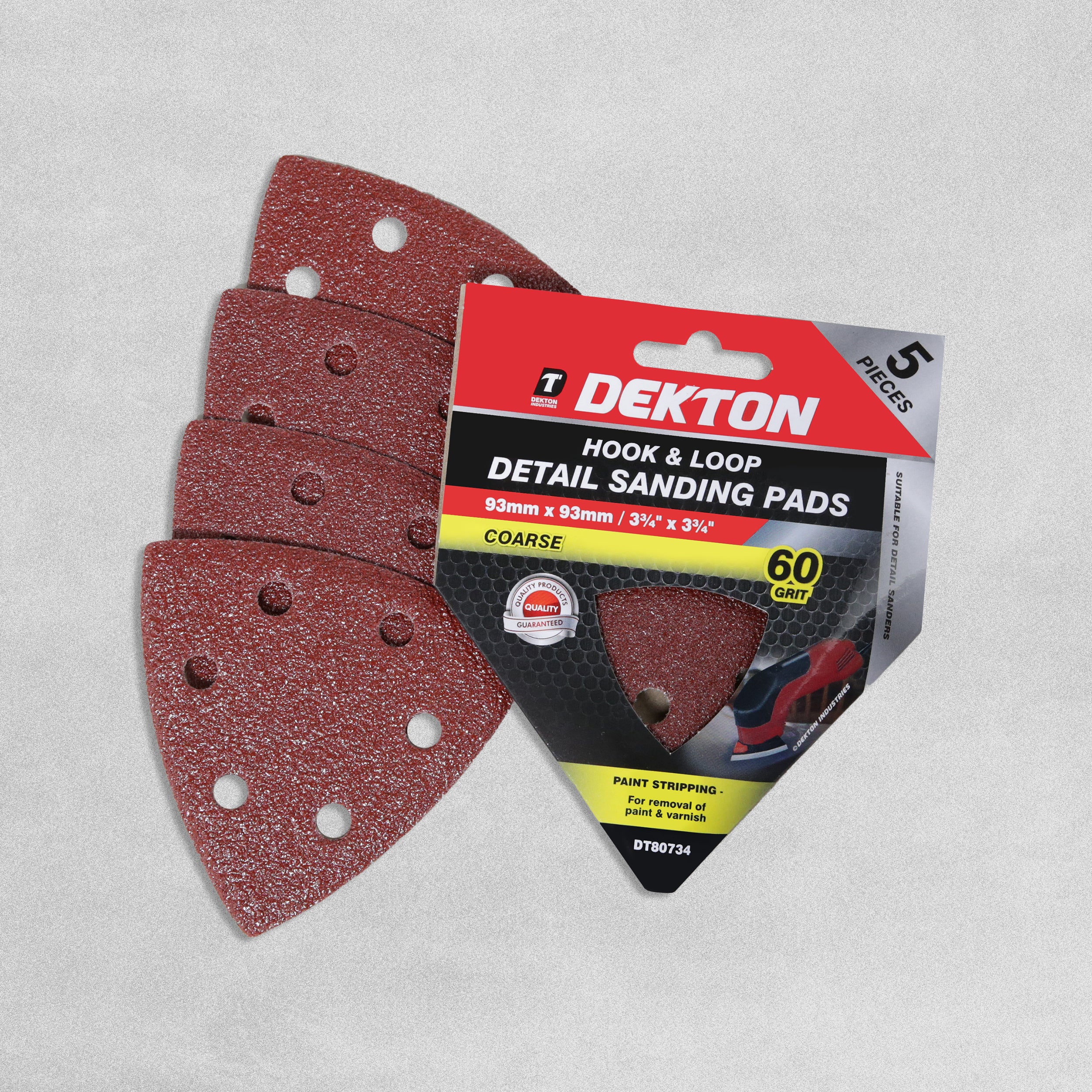 Dekton Hook & Loop Detail Sanding Pads 93mm x 93mm - Coarse