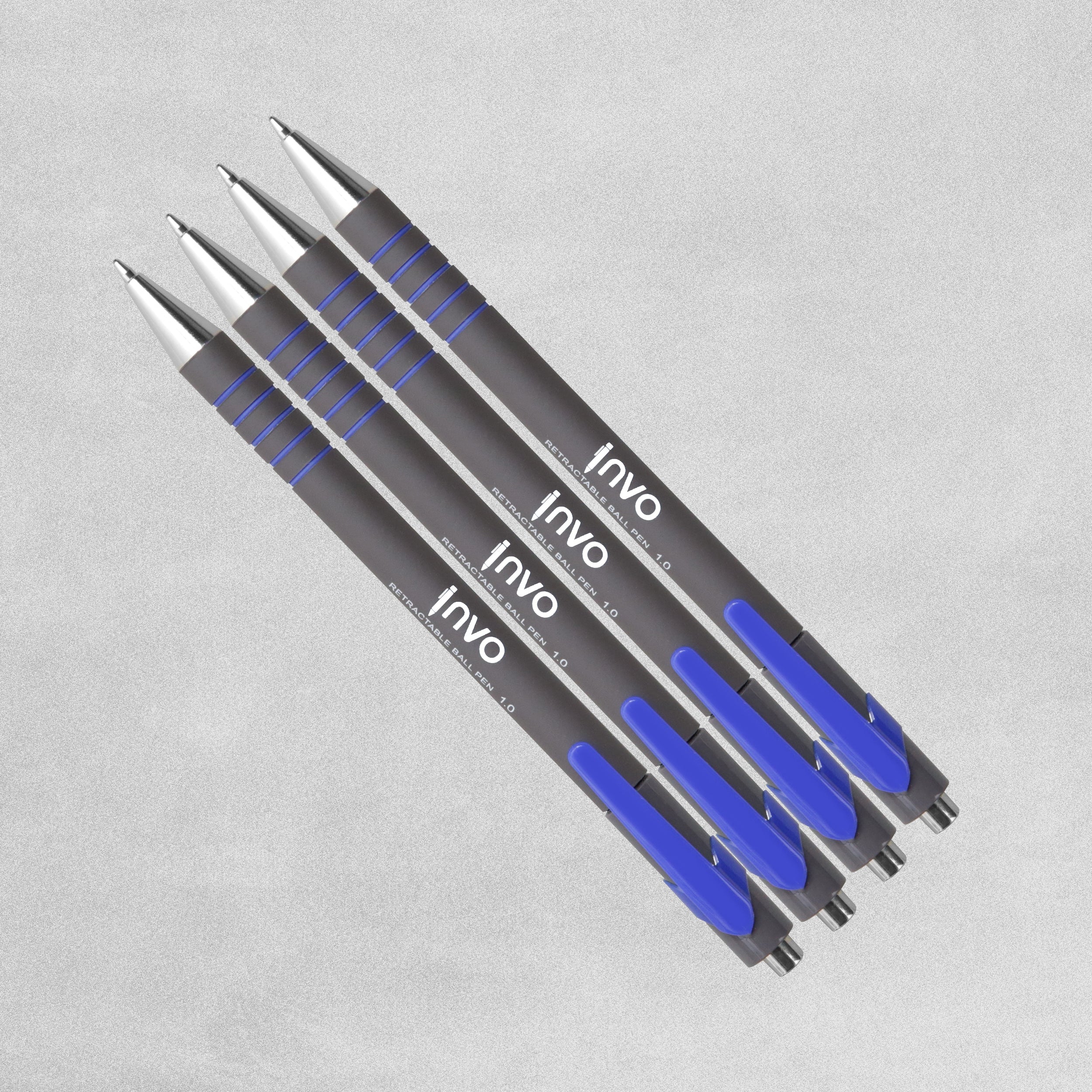 INVO Rubberised Grip Retractable Ballpen Blue Ink - Pack of 4