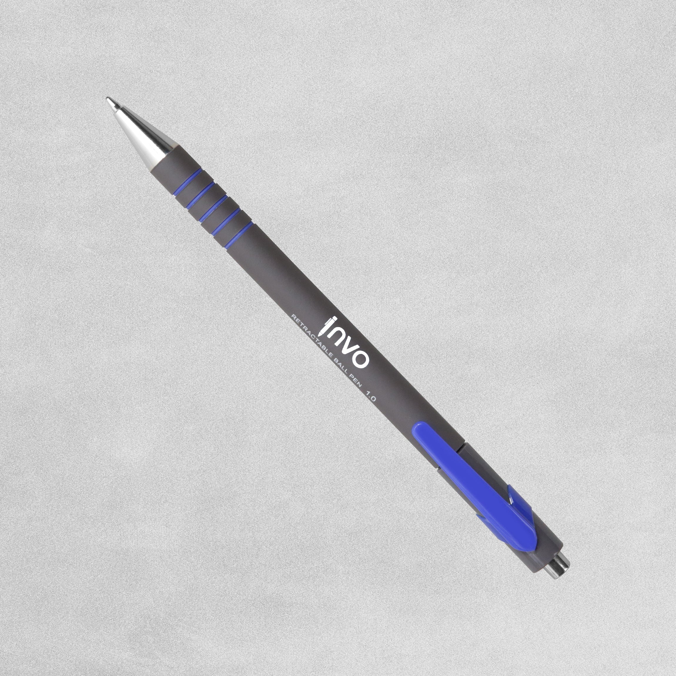 INVO Rubberised Grip Retractable Ballpen Blue Ink - Pack of 4