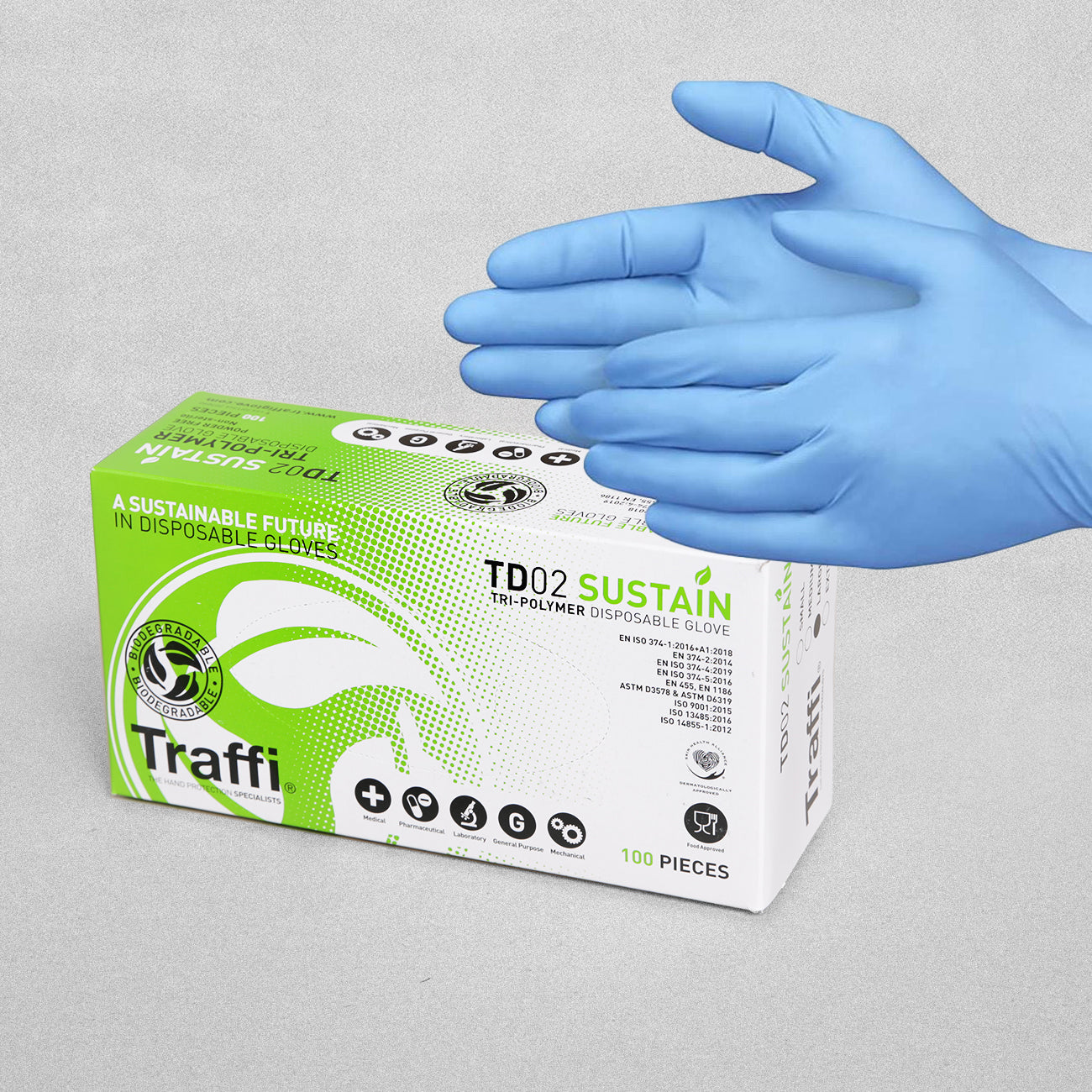 Traffi TD02 Tri-Polymer Disposable Gloves - Pack of 100 - Bulk Deals Available