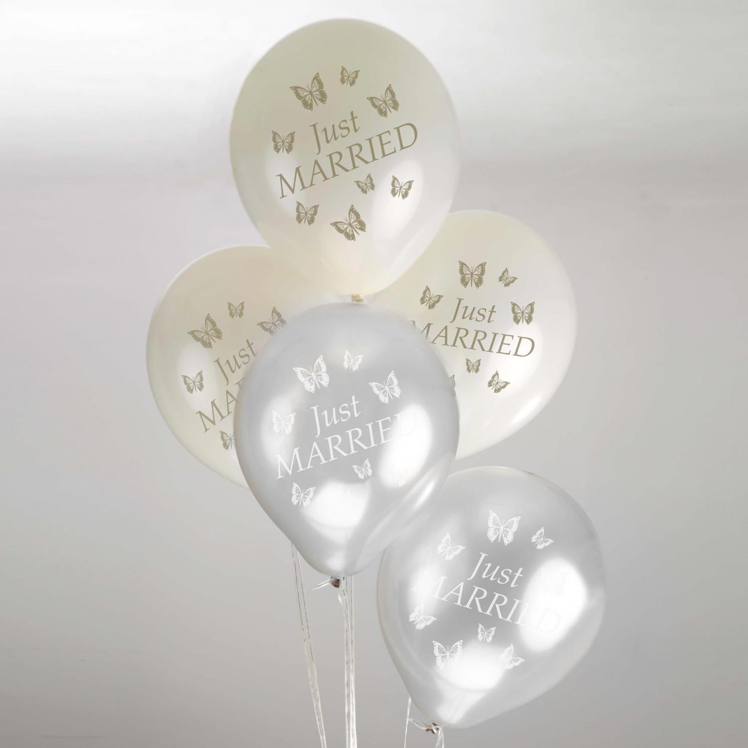 Neviti 'Just Married' Balloons - 8pcs - White and Silver