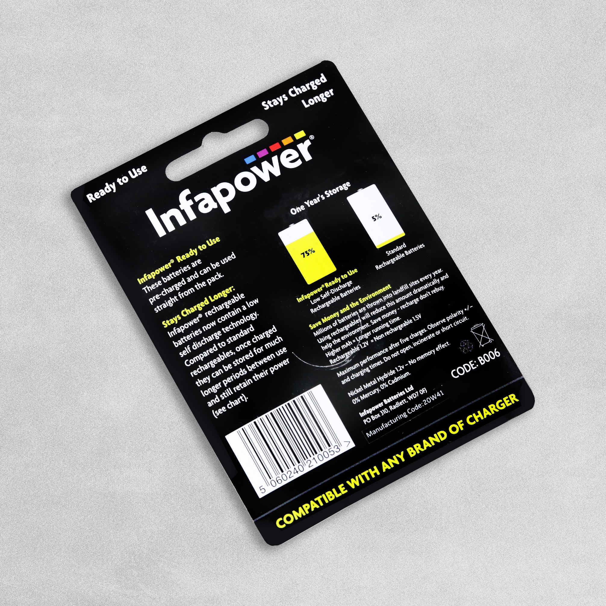 Infapower Rechargeable D Batteries 2500mAh - Pack of 2