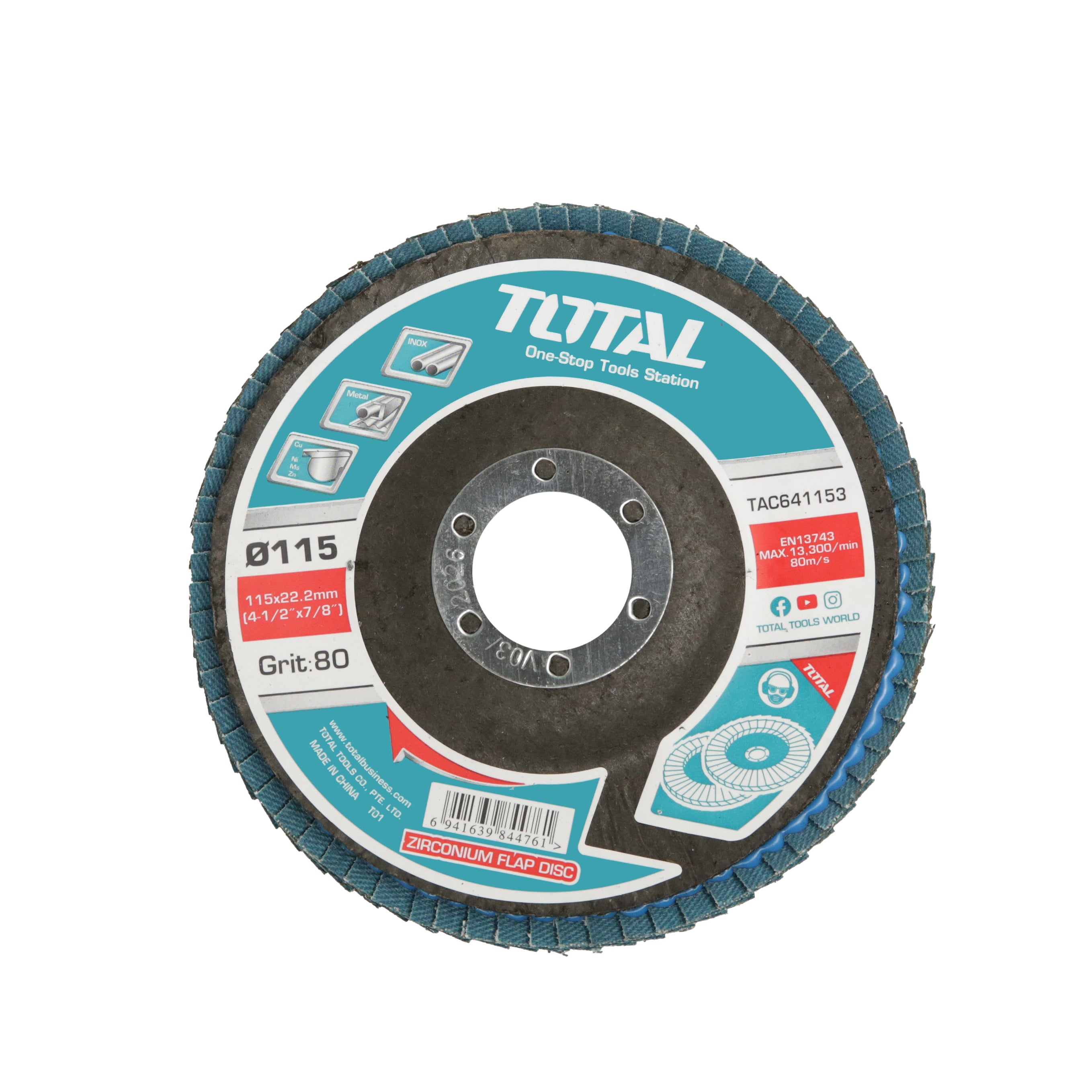 Total Zirconium Flap Disc - 22mm x 115mm - 80 Grit - TAC641153