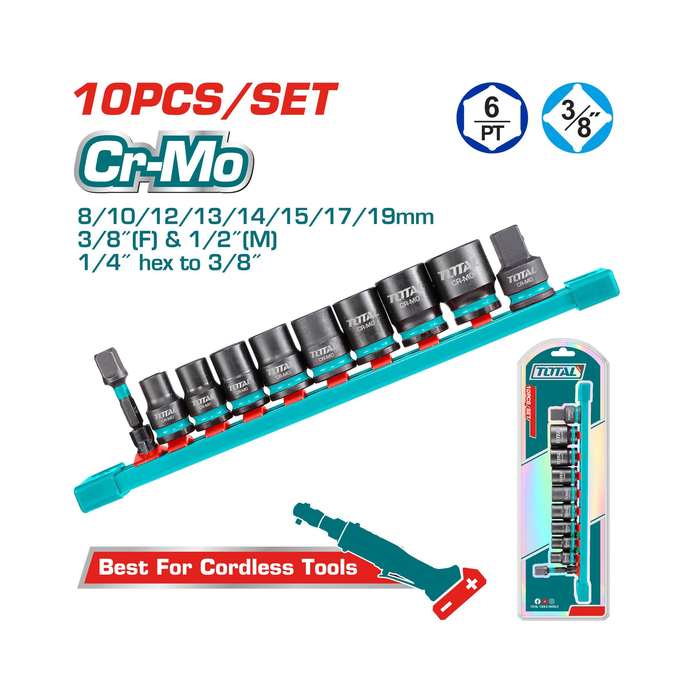 Total Driver Impact Socket Set 3/8" 10 pieces - THTISD38104