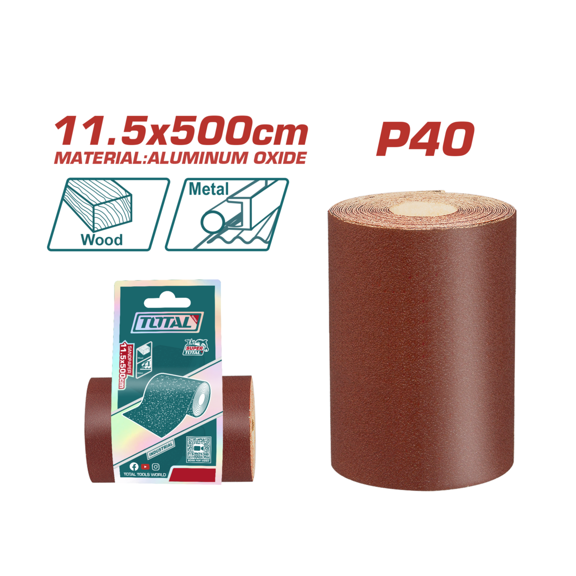 Total Sandpaper Roll 115mm x 5metre P40-P100 Various Grits