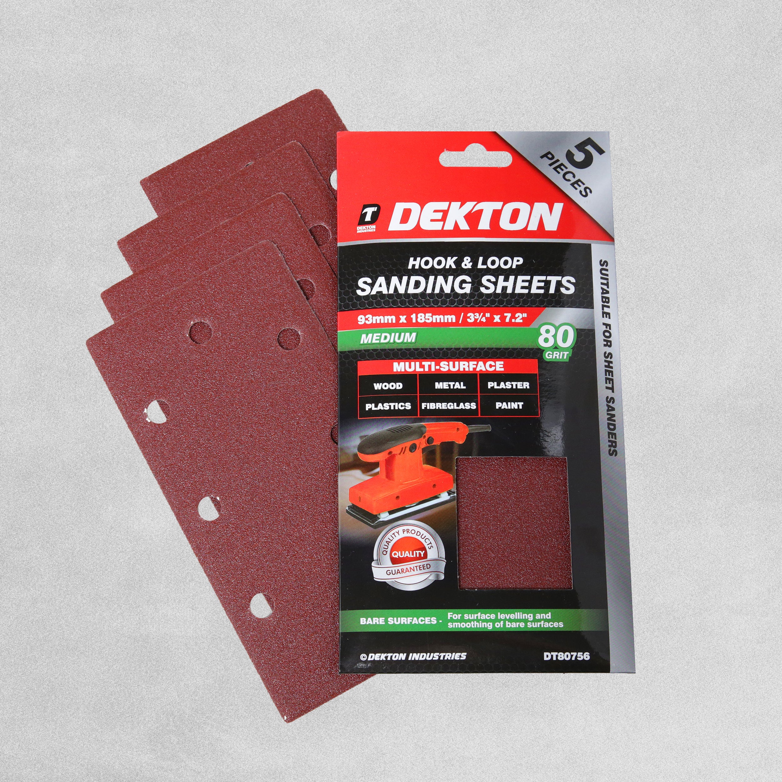 Dekton Hook & Loop Sanding Sheets - Medium 80 Grit