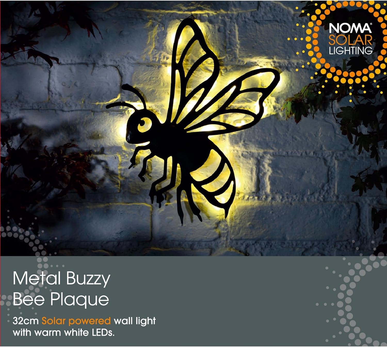 Noma Solar 32cm Metal Buzzy Bee Garden Wall Light