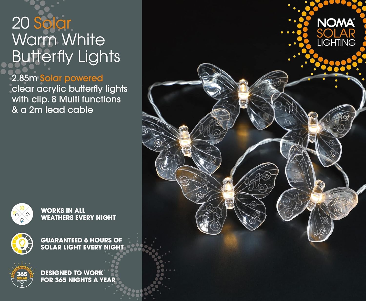 Noma 20 Solar 2.85m Warm White Butterfly Lights