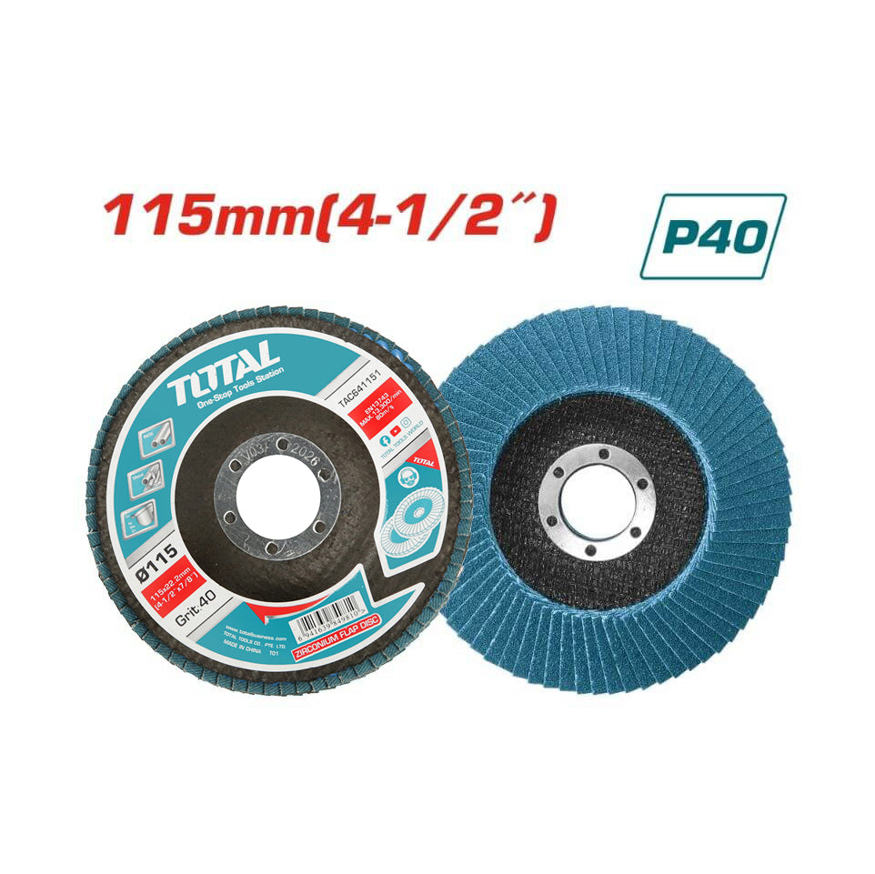 Total Zirconium Flap Disc - 22mm x 115mm - 40 Grit - TAC641151