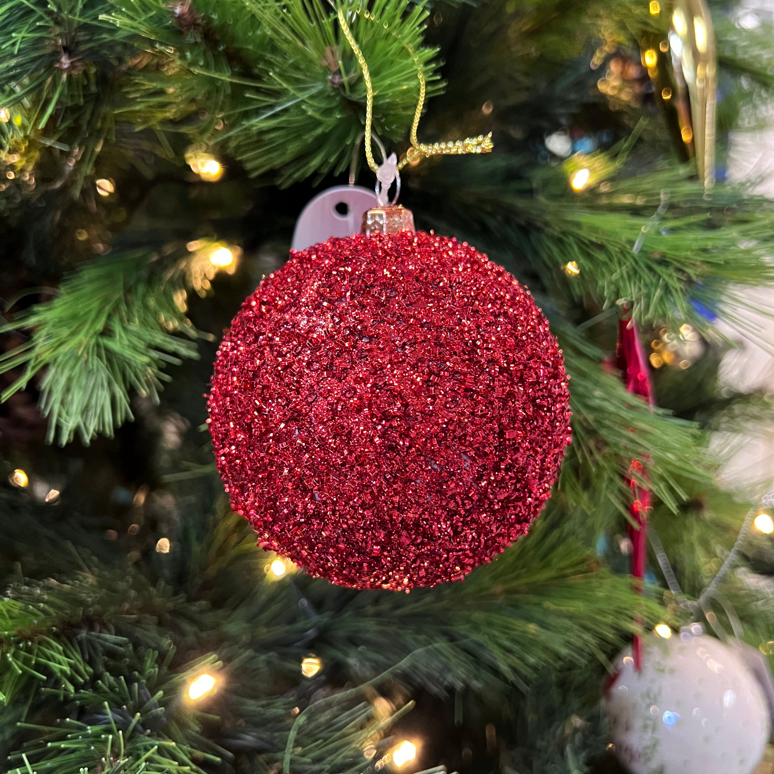 Festive Shatterproof Christmas Bauble with Glitter & Tinsel