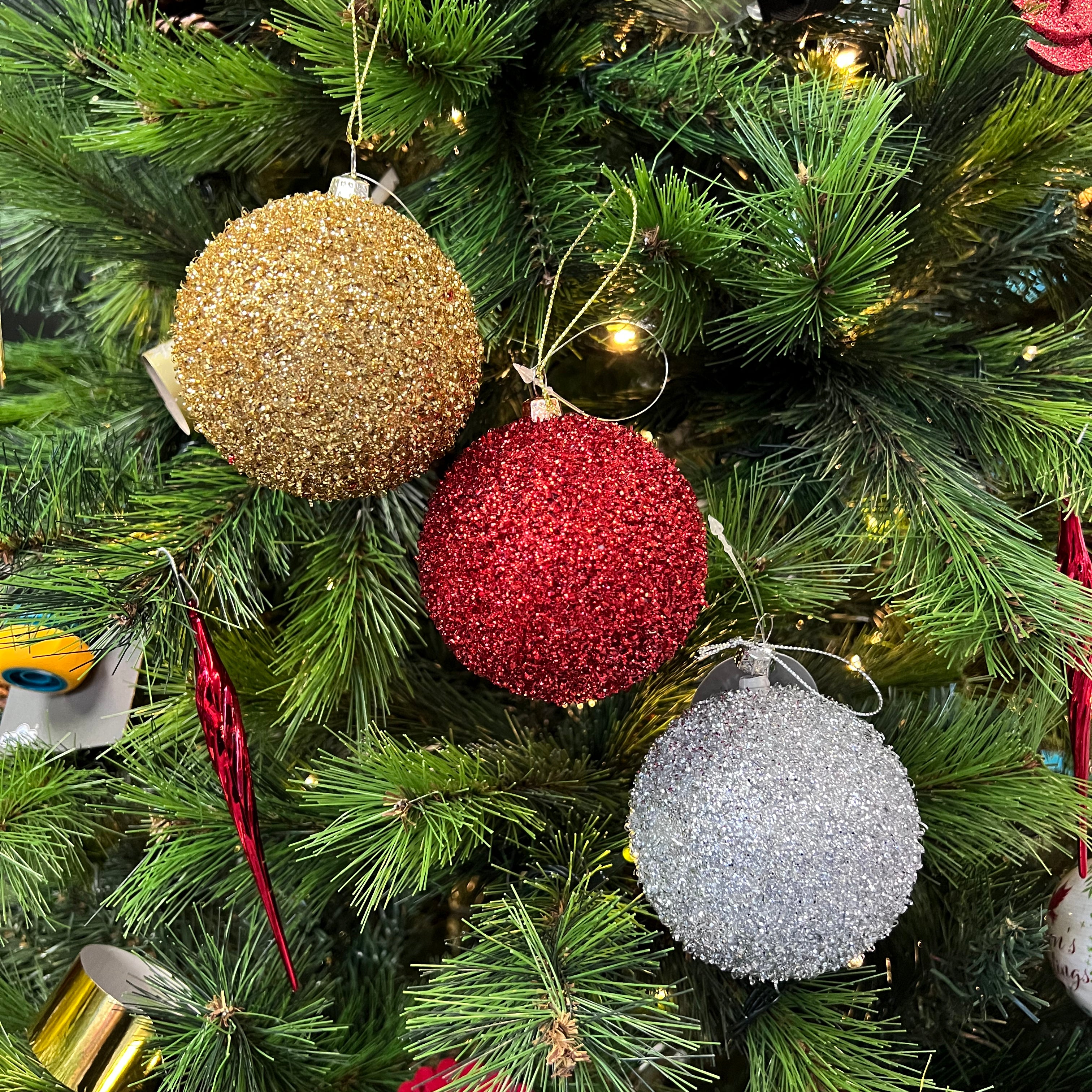 Festive Shatterproof Christmas Bauble with Glitter & Tinsel