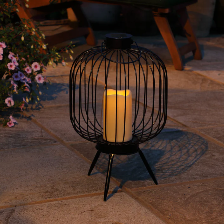 Noma Solar 42cm Metal Wire Lantern with Solar Candle