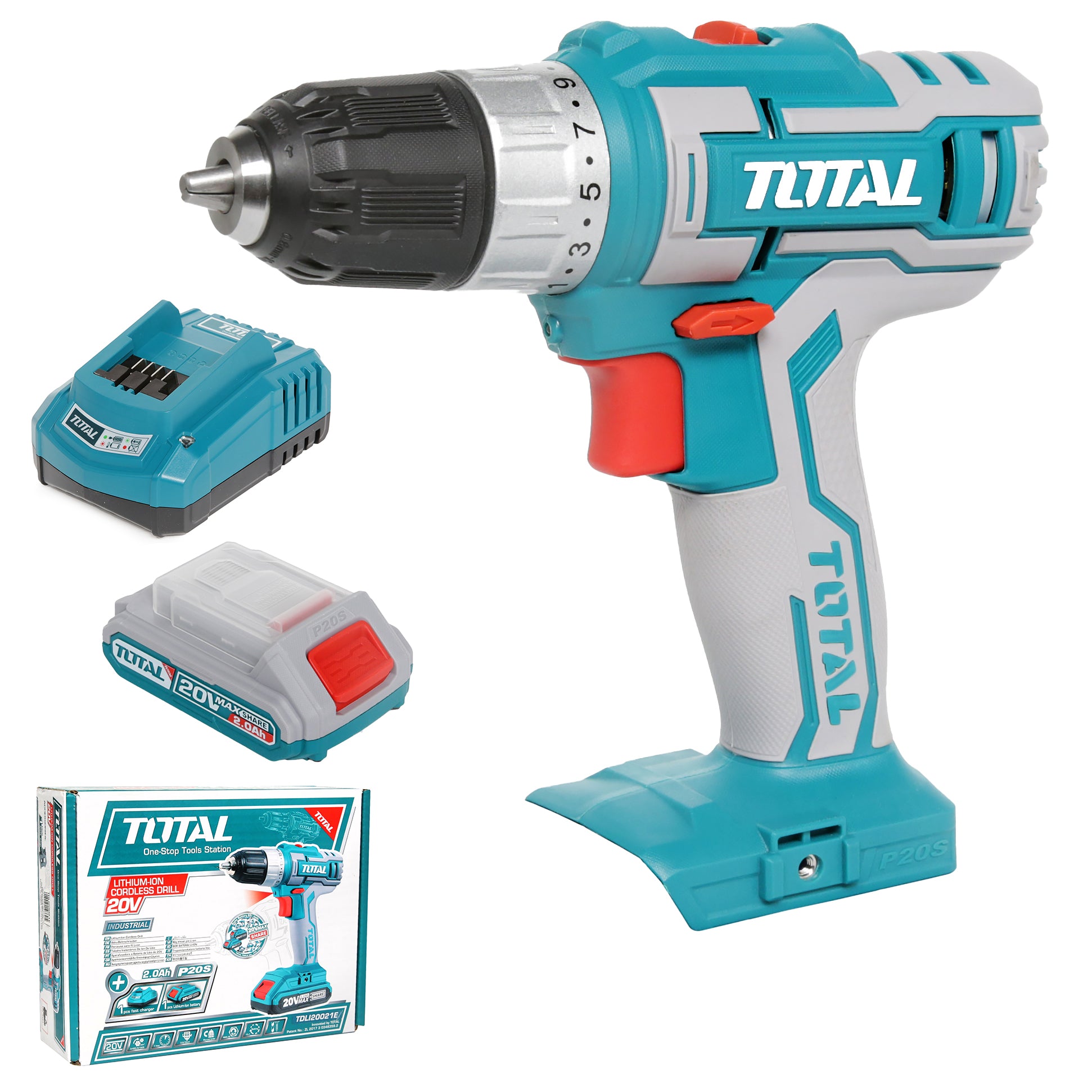 Total Li-Ion 20V Cordless Drill (with Battery & Charger) - TDLI20021E