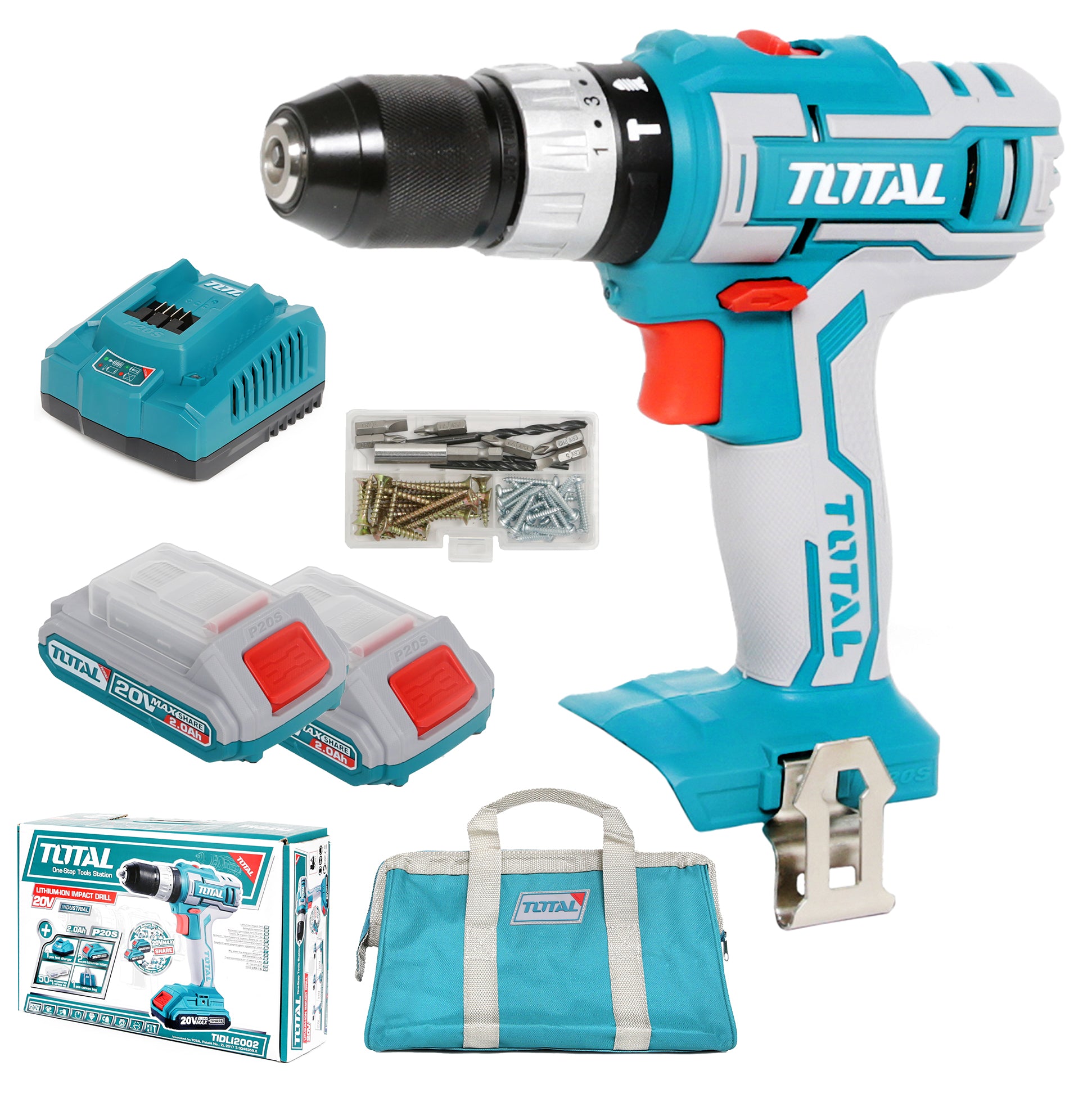 Total Li-Ion 20V Impact Drill (with 2 x Batteries & Charger) - TIDLI2002