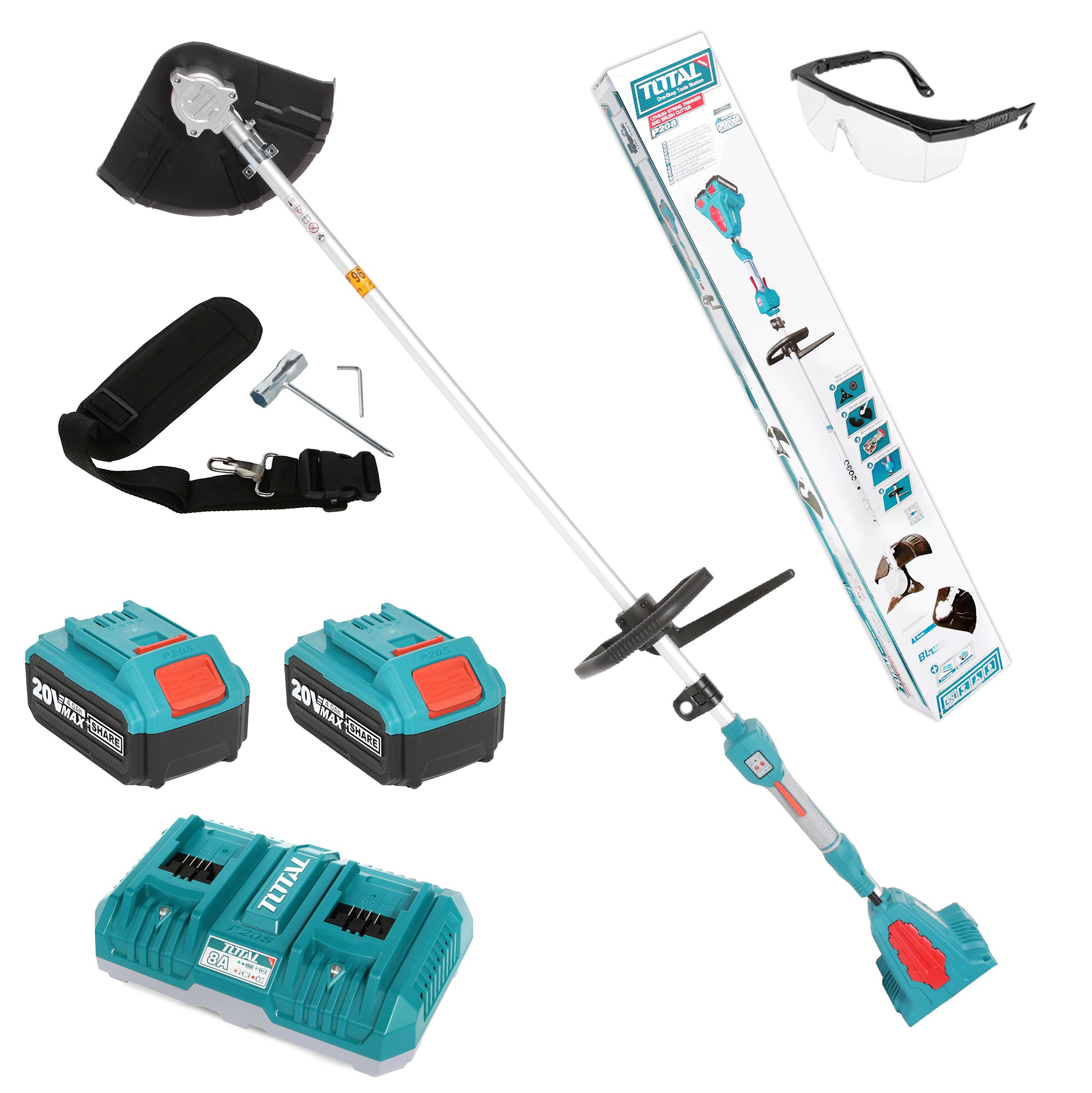 Total Li-Ion 40V String Trimmer & Brush Cutter (with 2 Batteries & Charger) - TSTLI200285