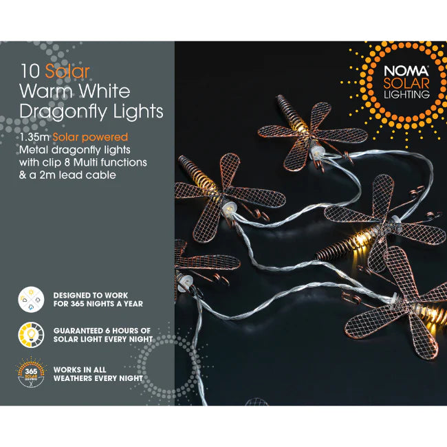 Noma 10 Solar 1.35m Warm White Dragonfly Lights