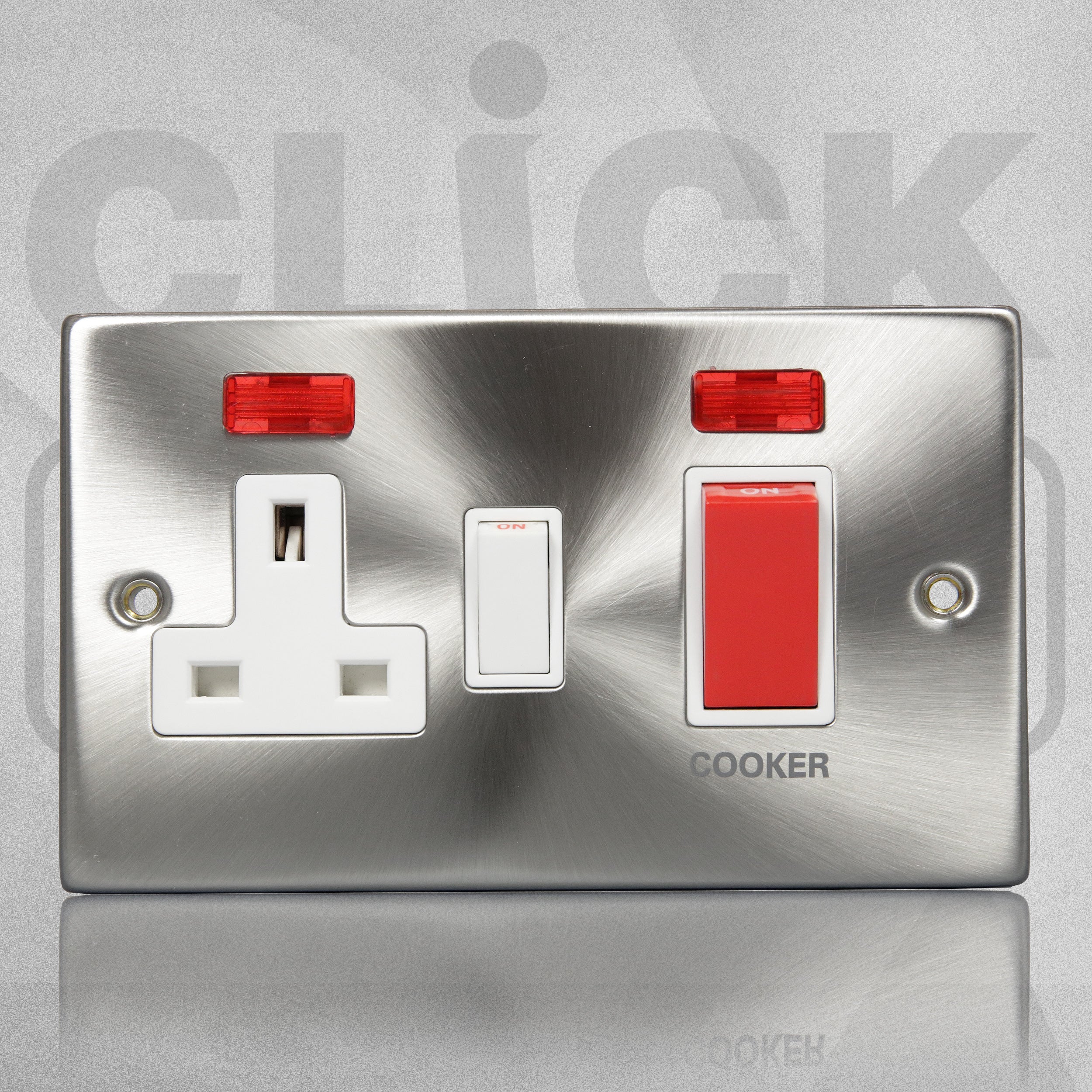 Scolmore Click Deco 13A Victorian Satin Chrome DP Switch & Socket Neon