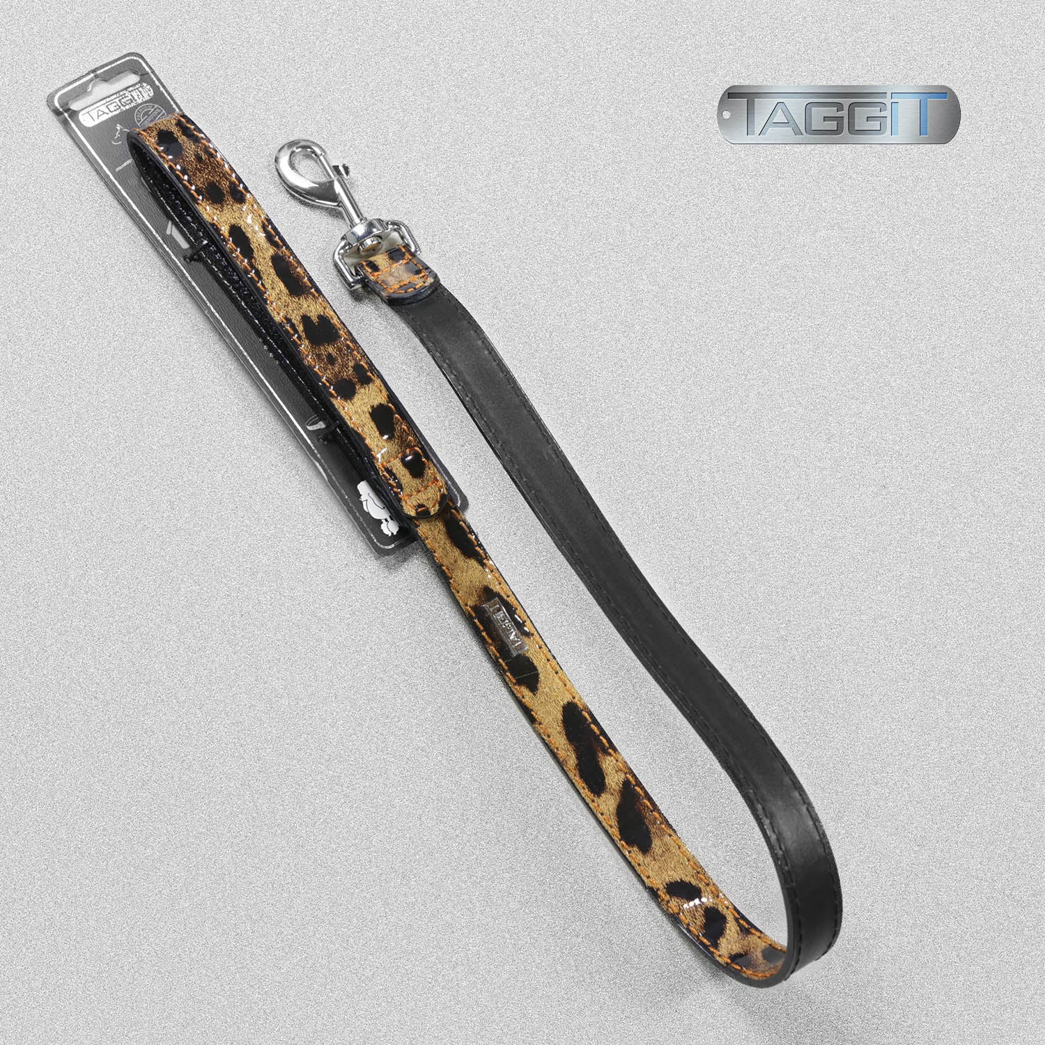 Taggit Premium Leather Patent Dog Lead Leopard