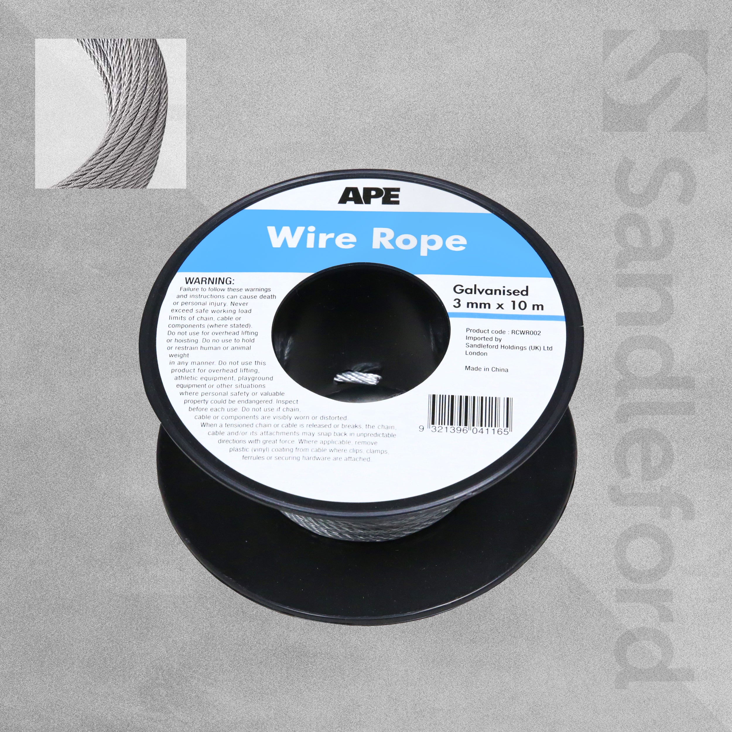 Ape Galvanised | Stainless Steel Wire Rope - Various Sizes | Thickness