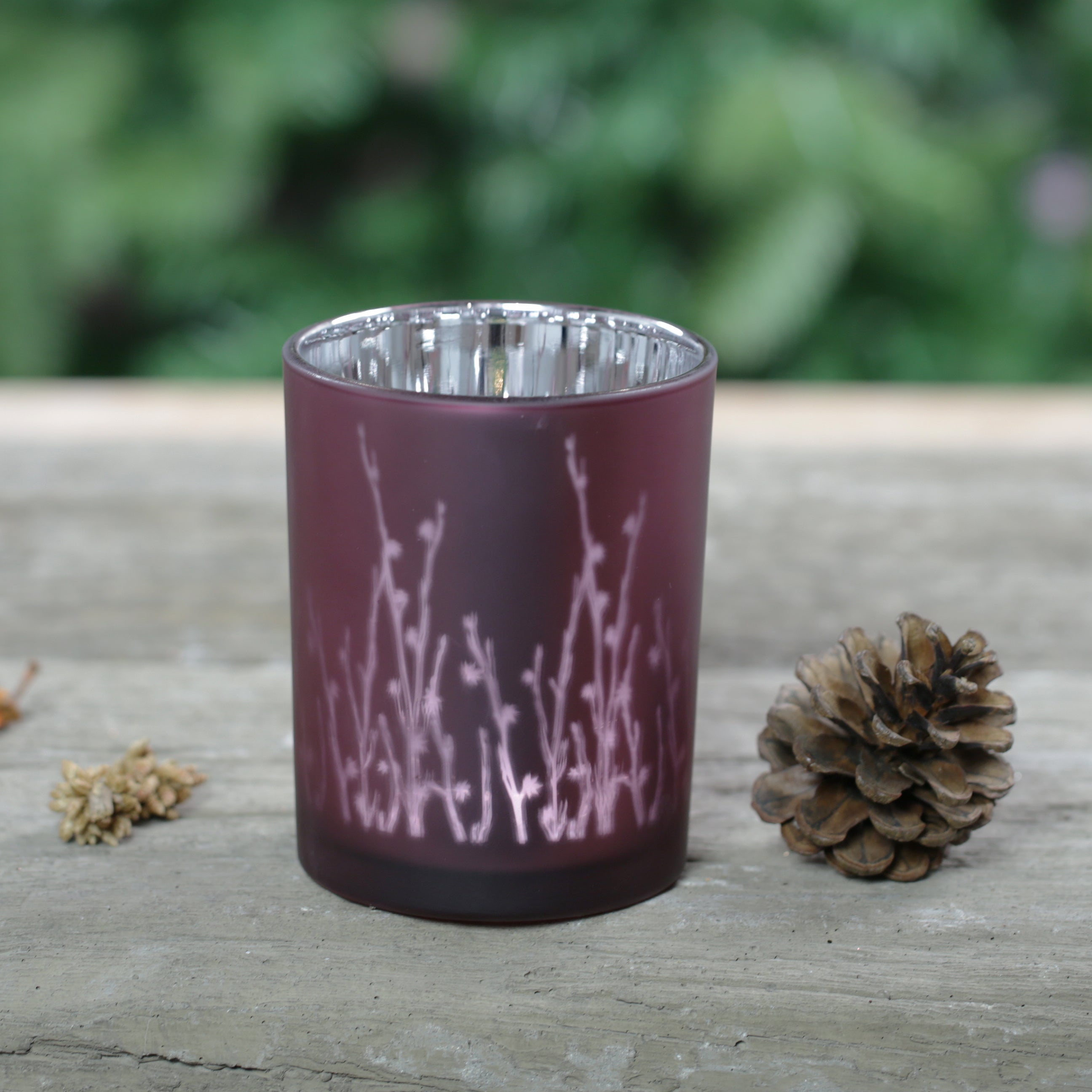 Branches Design Glass Candle Holder - Velvet Maroon