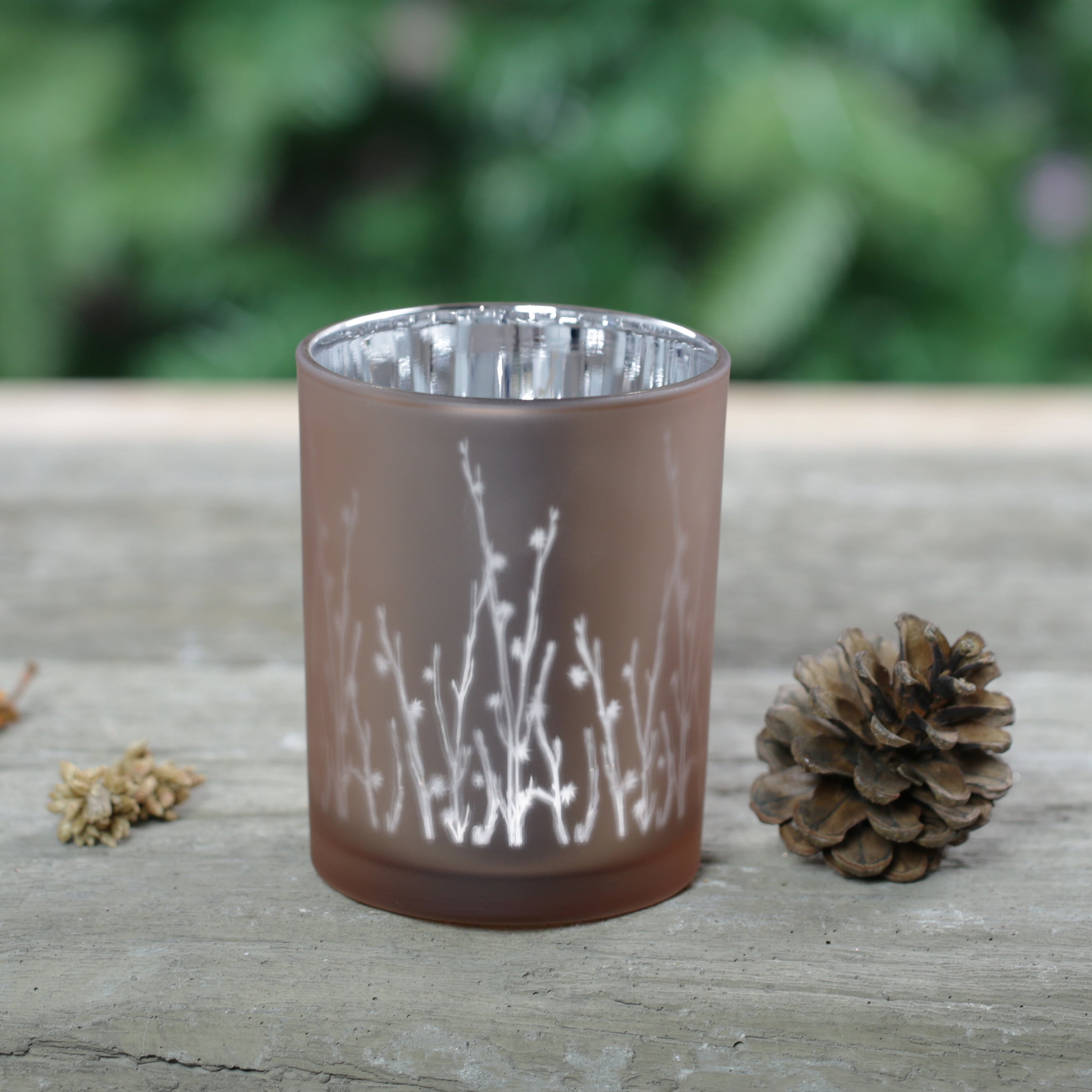 Branches Design Glass Candle Holder - Silver Peach