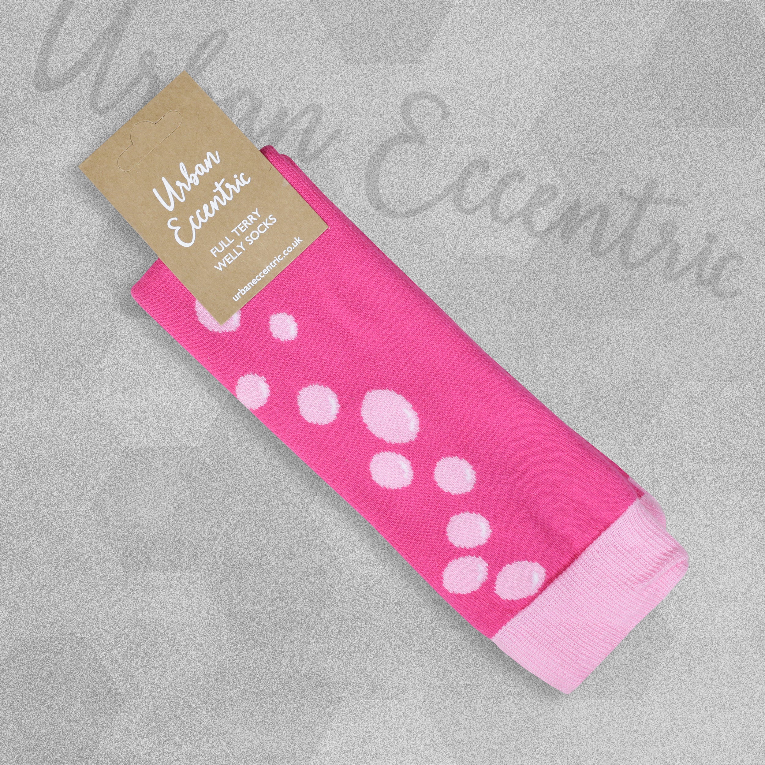 Urban Eccentric Ladies Full Terry Welly Socks Pink Bubbles - 1 Pair - UK 4-8 / EU 37-42