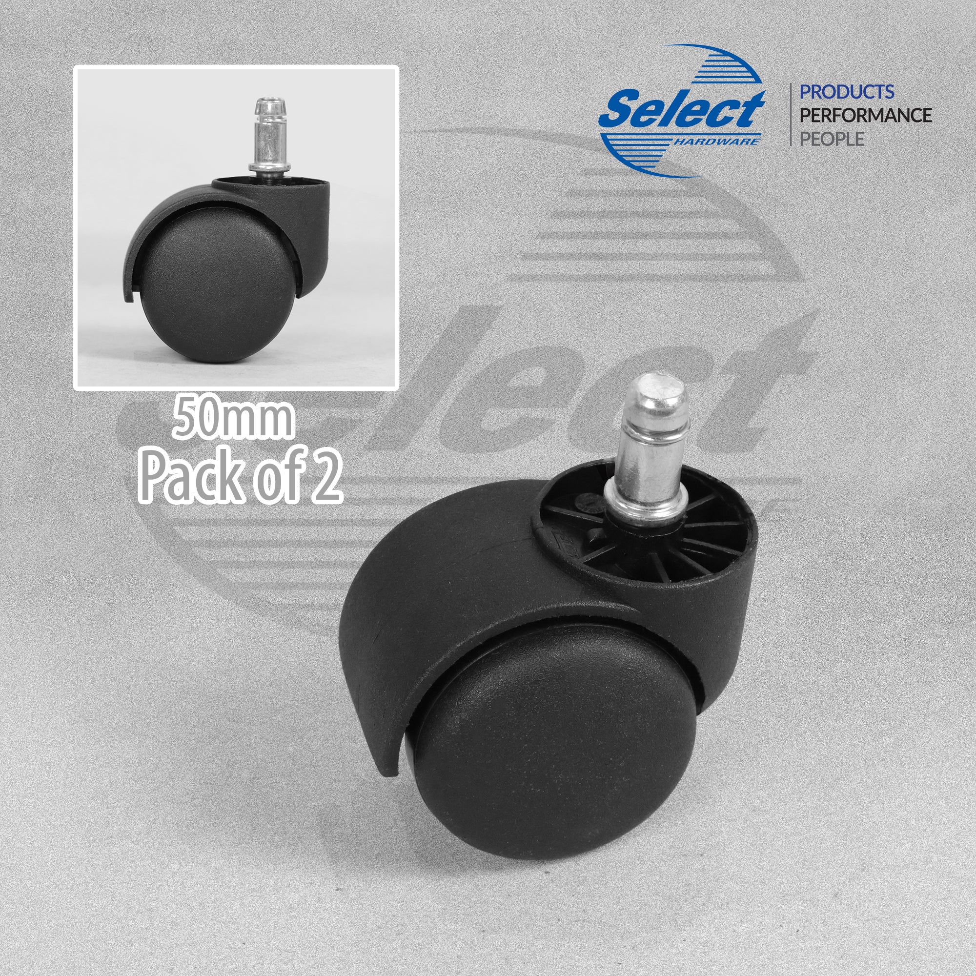 Ambassador 50mm Hooded Black Circlip Caster - Pack of 2