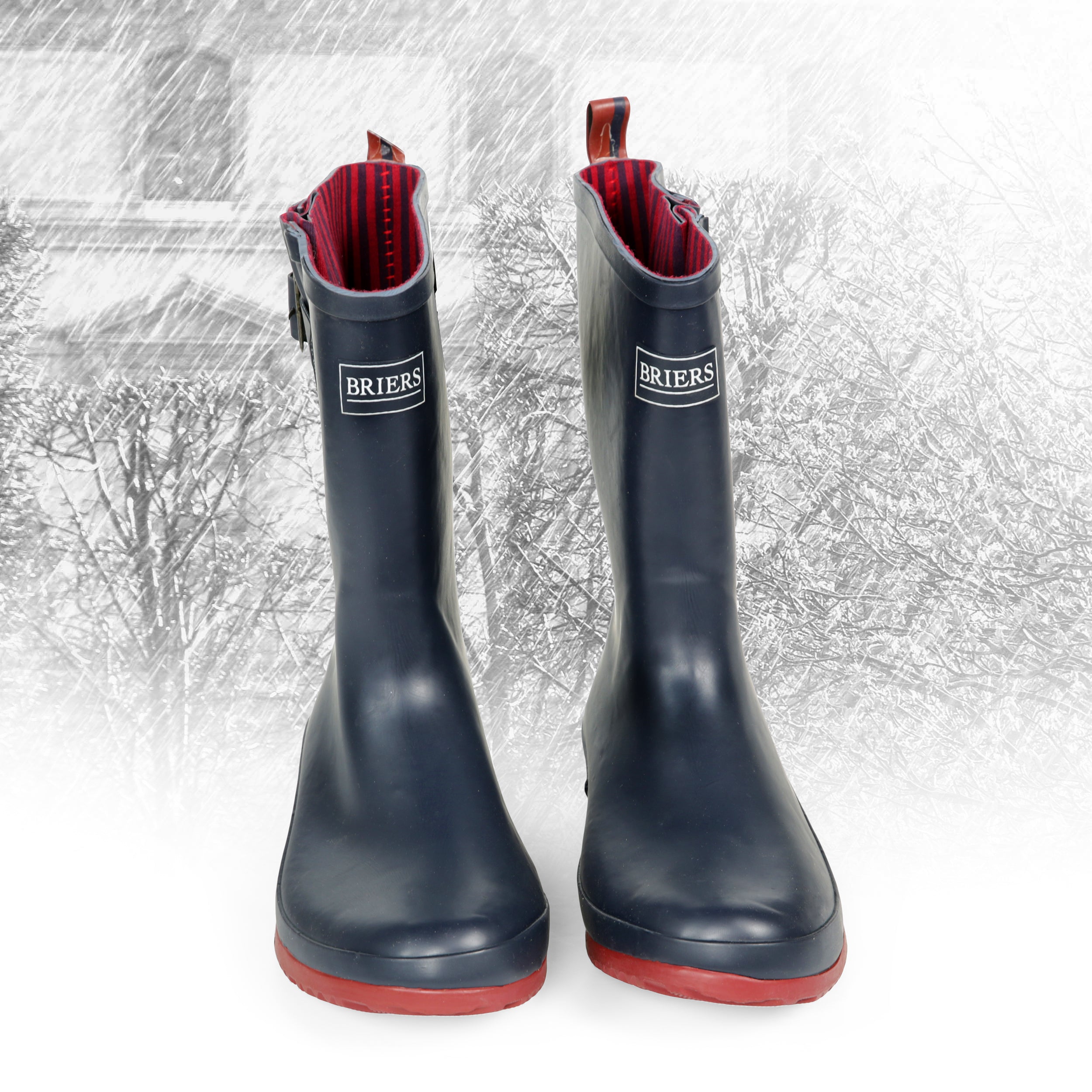 Briers Half Length Rubber Wellington Boots Navy/Red Stripe - Size 8