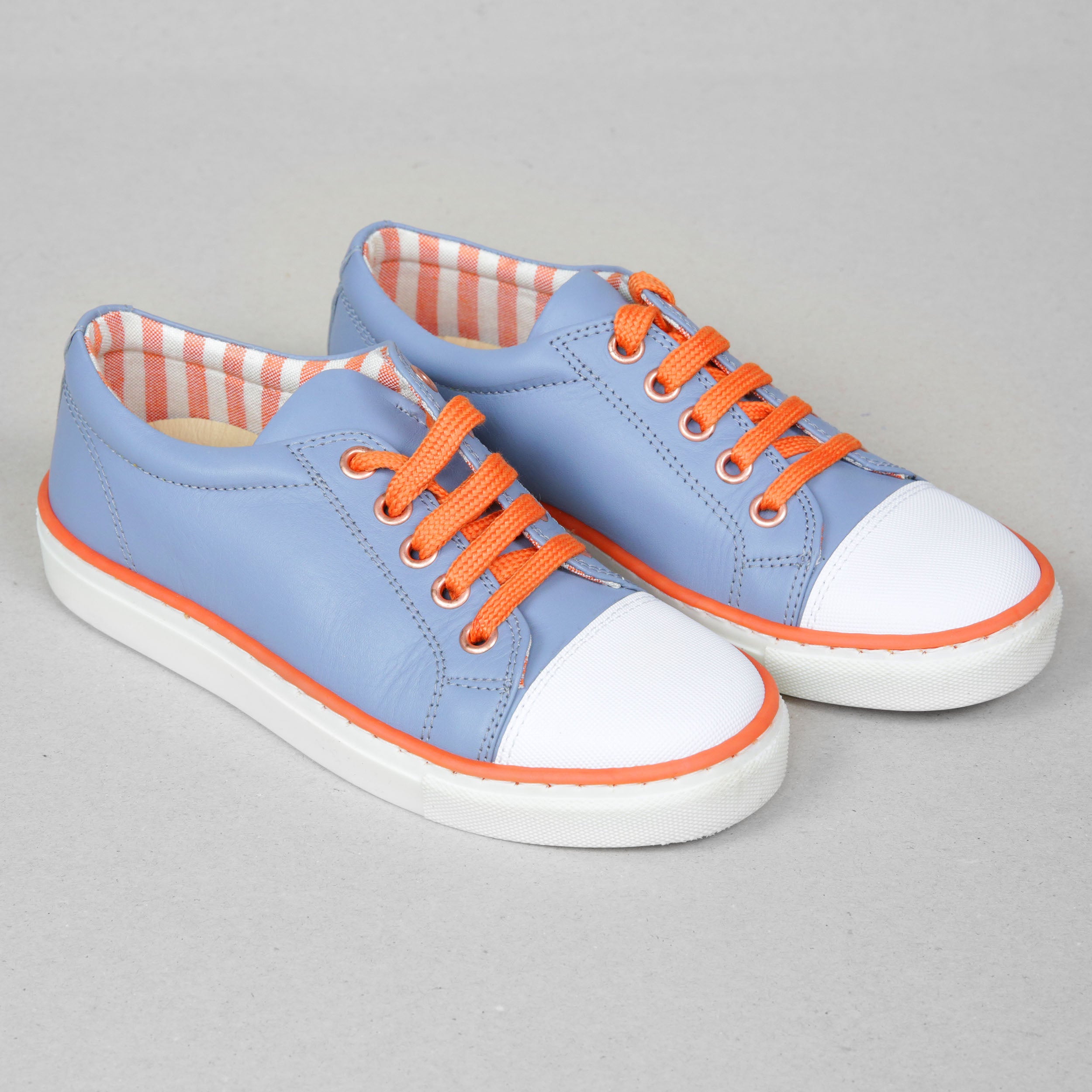 Petasil Peel Kids Grey/Orange Leather Lace-Up Trainers