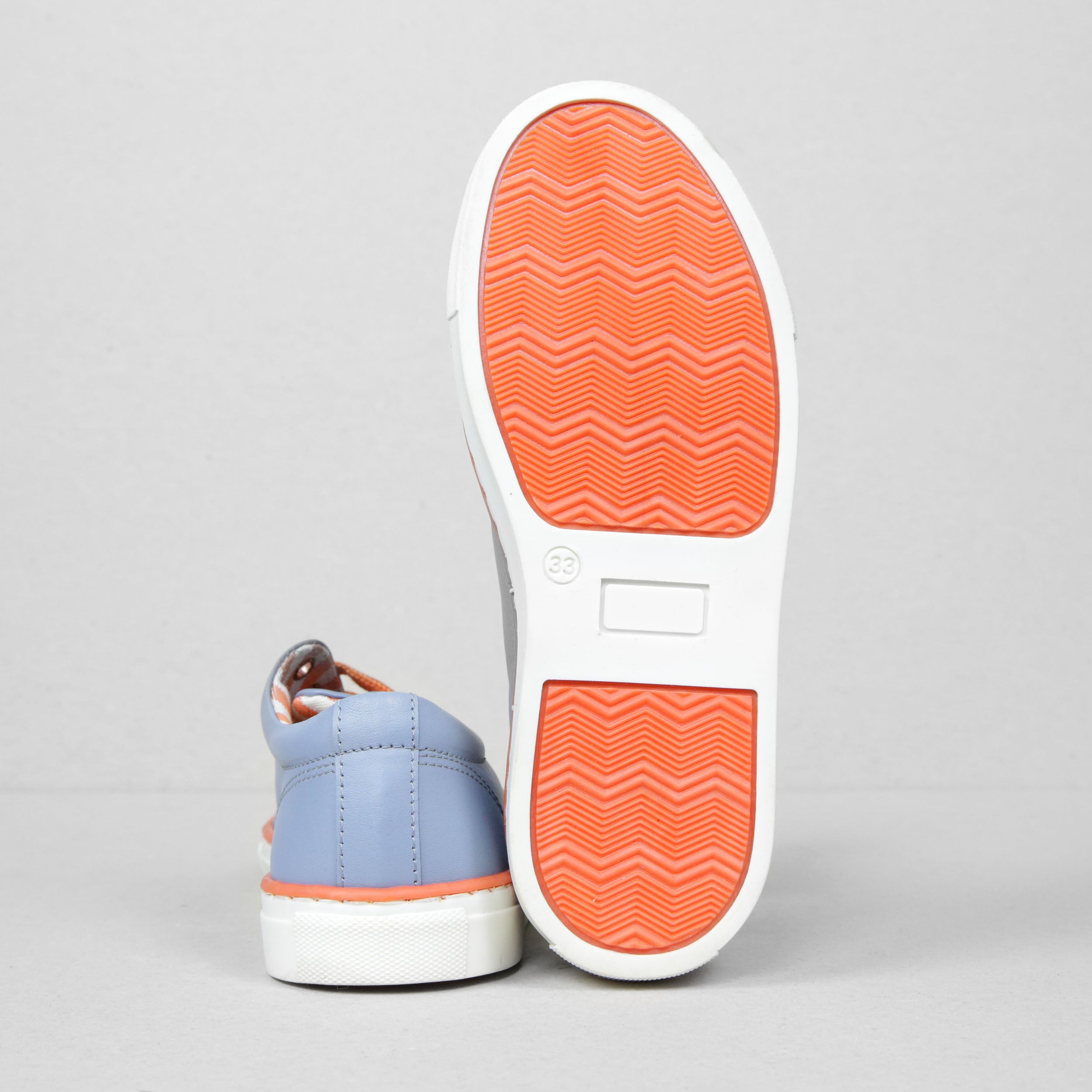 Petasil Peel Kids Grey/Orange Leather Lace-Up Trainers