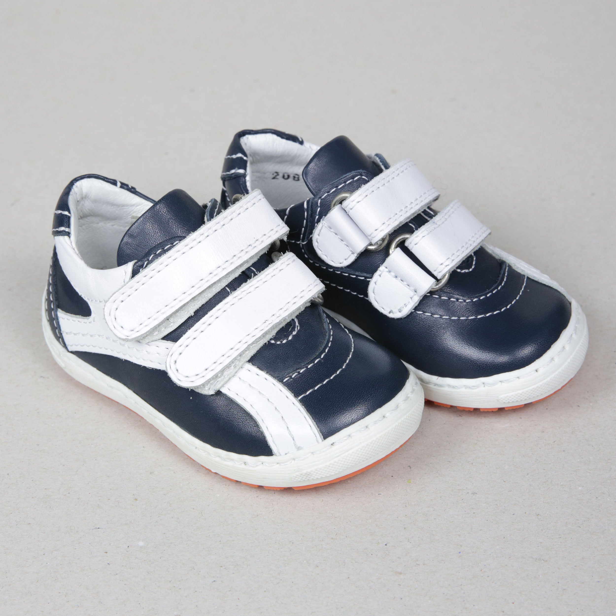 Petasil Jaguar Kids Boys Navy/White Double Strap Leather Trainers