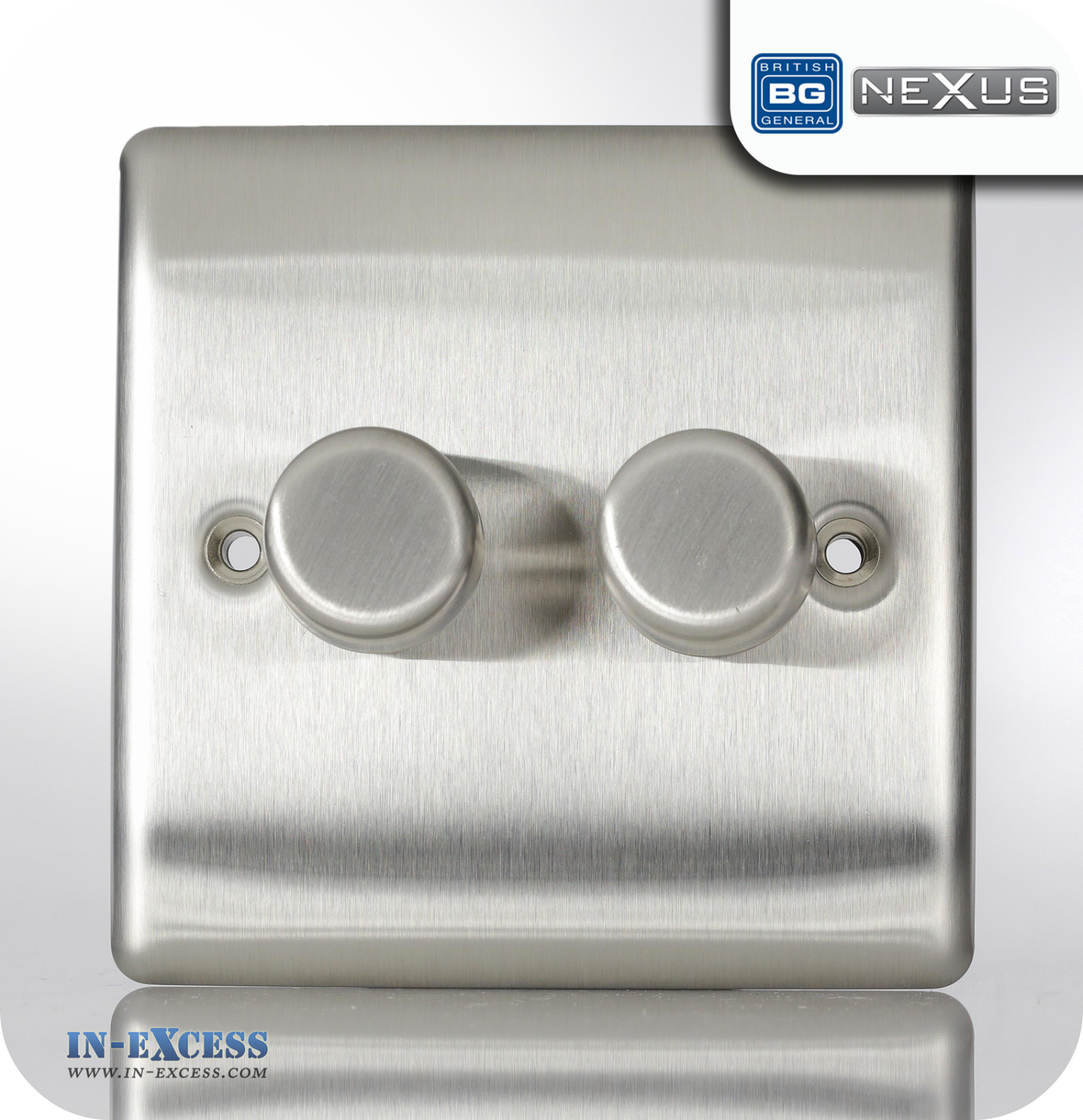 BG Nexus Metal Double Dimmer Light Switch - Brushed Steel