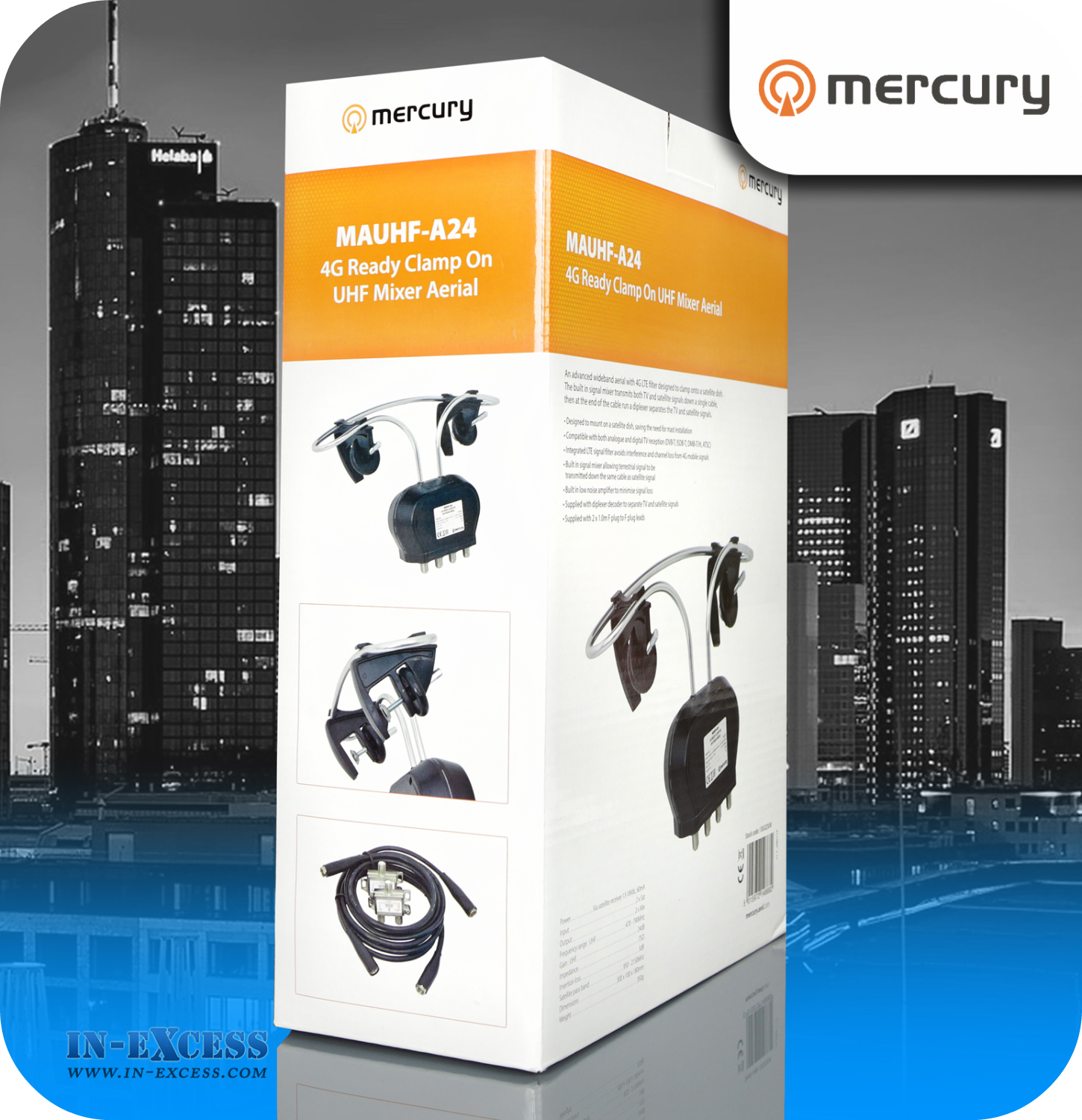 Mercury 4G Ready Clamp on UHF Mixer Aerial - 2 Input