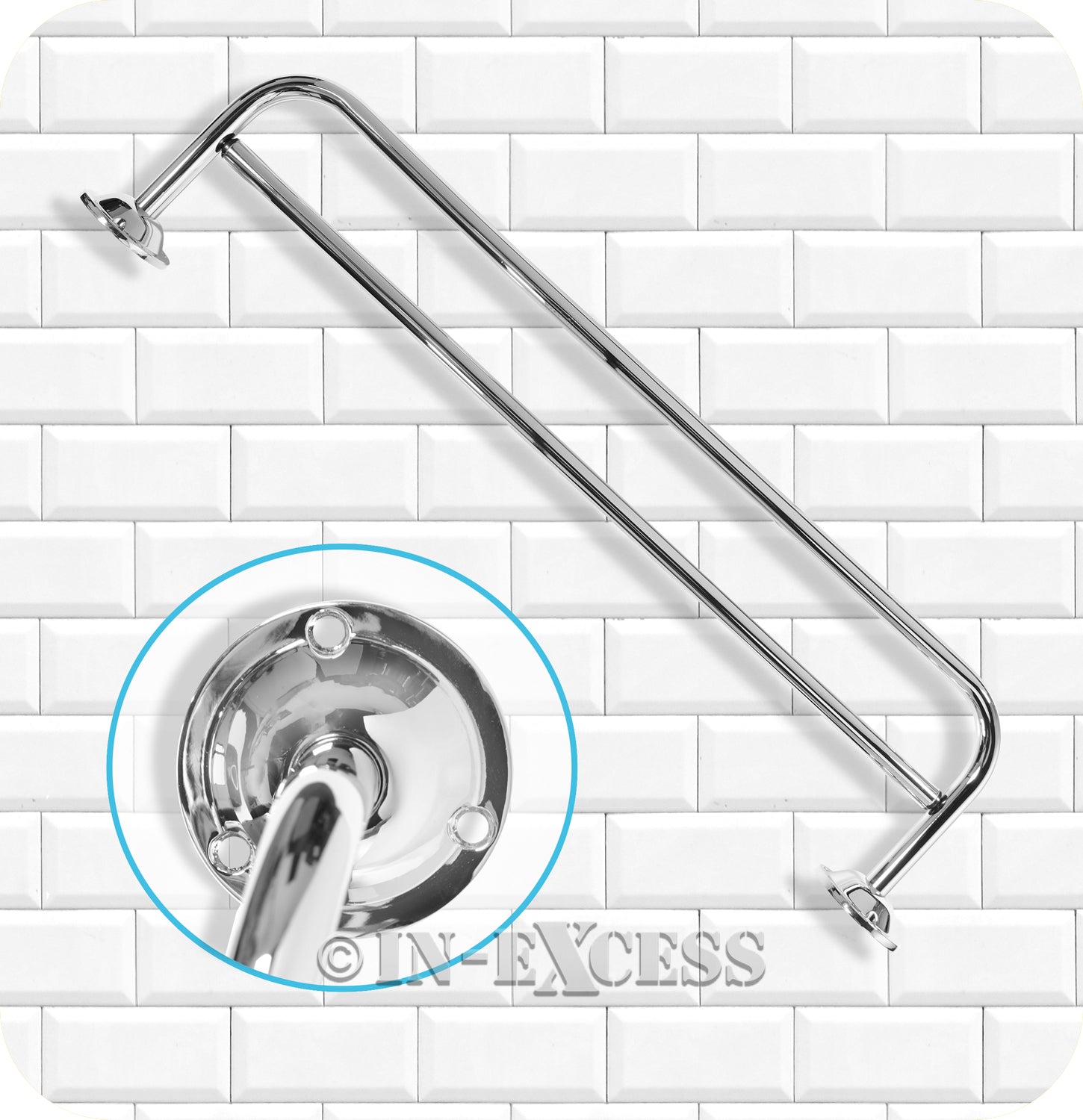 Metlex Carlton Bathroom Accessories Fixed End Double Towel Rail 24" - Chrome Finish